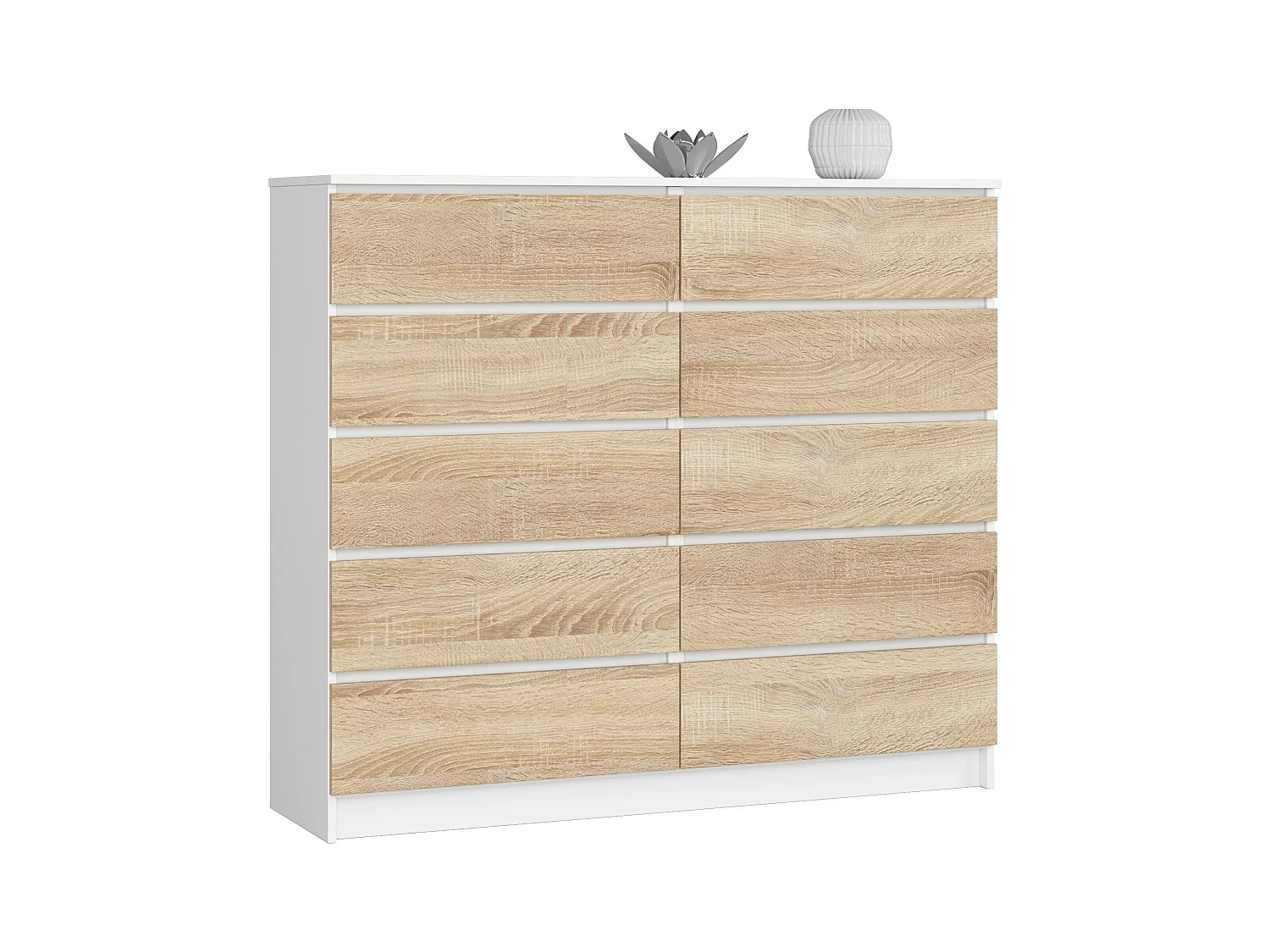 Commode AKORD K140 Blanche 138 cm 10 tiroirs façade Chêne Sonoma 138x40x121 cm