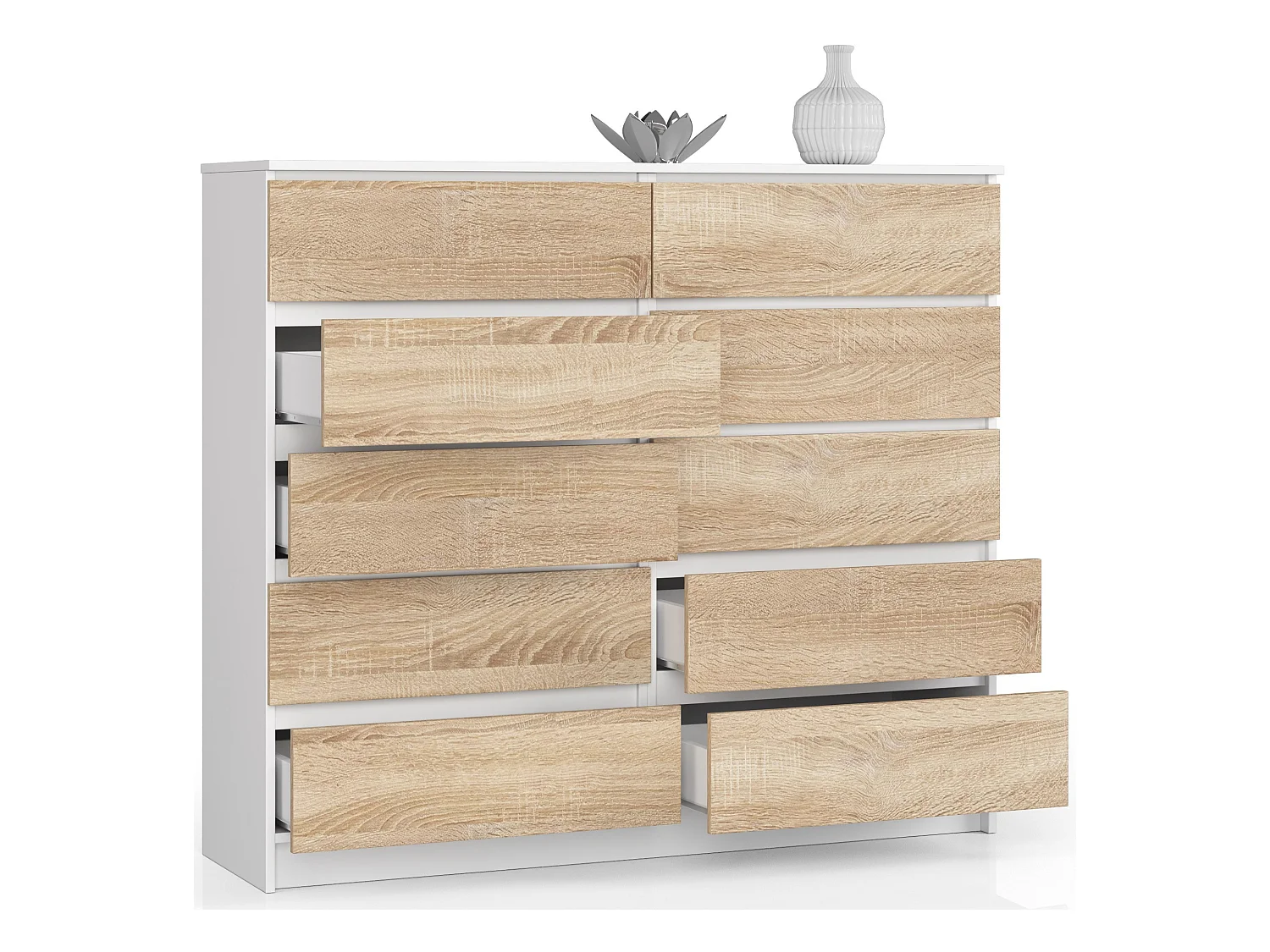 Kast K140 in Wit/Dub Sonoma met 10 Lades - Zelfmontage, Mat Afgewerkt