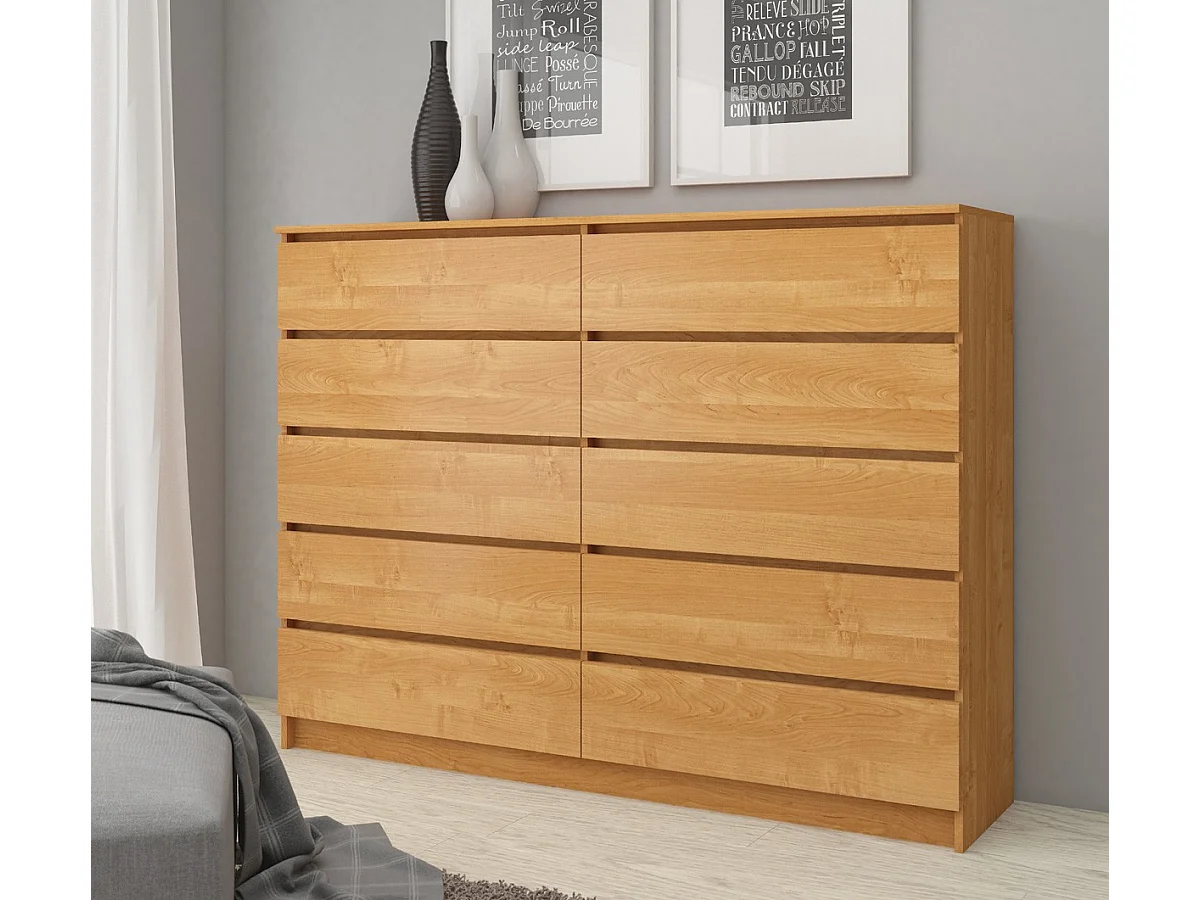 Cómoda AKORD K140 Aliso 138 cm 10 cajones frente en color Aliso 138x40x121 cm