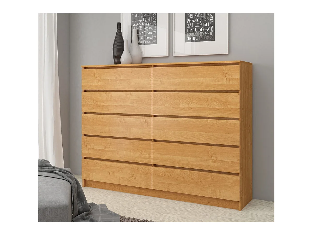 10-Lade Dressoir K140 in Olcha Mat - Zelfmontage, Anti-Slip Lade Functie, Laminaatplaat, Stevige Olcha Afwerking, Ideaal voor Opbergoplossingen - 138x121x40 cm