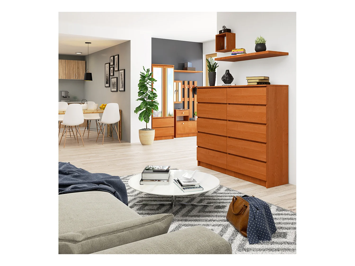 10-Lade Dressoir K140 in Olcha Mat - Zelfmontage, Anti-Slip Lade Functie, Laminaatplaat, Stevige Olcha Afwerking, Ideaal voor Opbergoplossingen - 138x121x40 cm