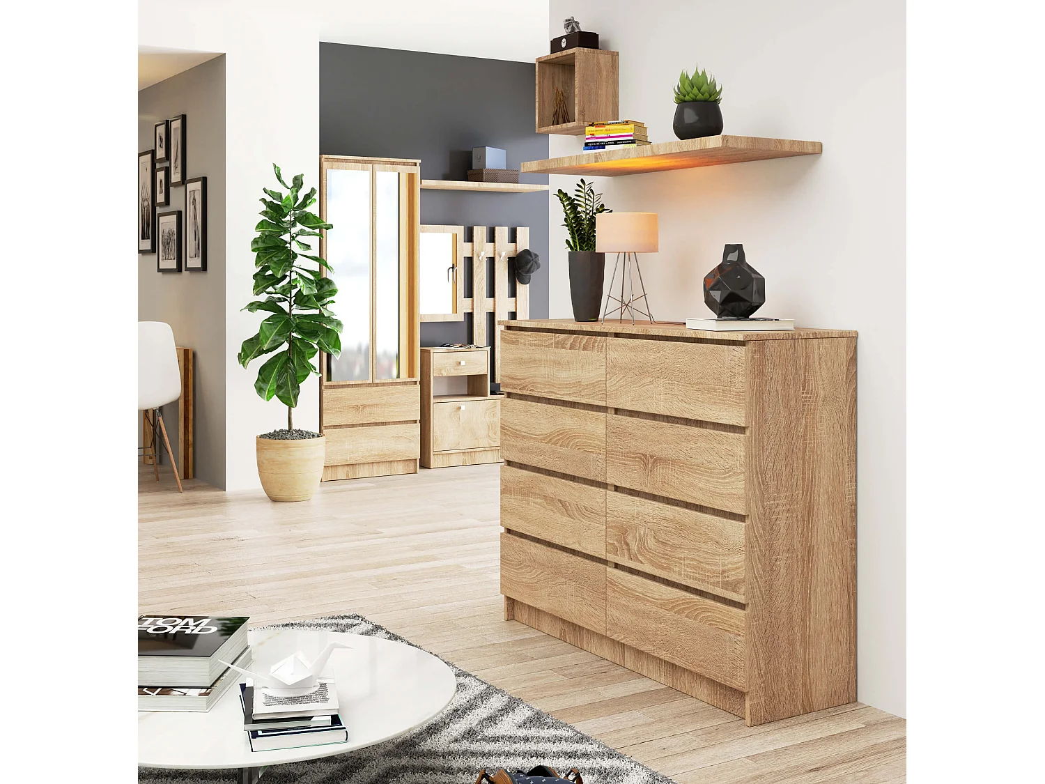 Cassettiera AKORD K120 Sonoma Quercia 120 cm 8 cassetti 120x40x99 cm