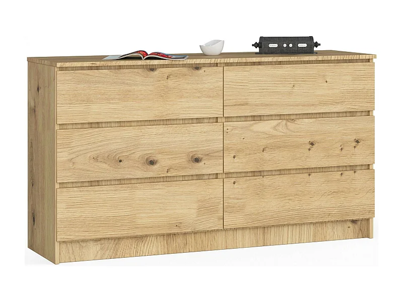 Kommode AKORD K140 Eiche Artisan 138 cm 6 Schubladen B138 x H77 x T40 cm