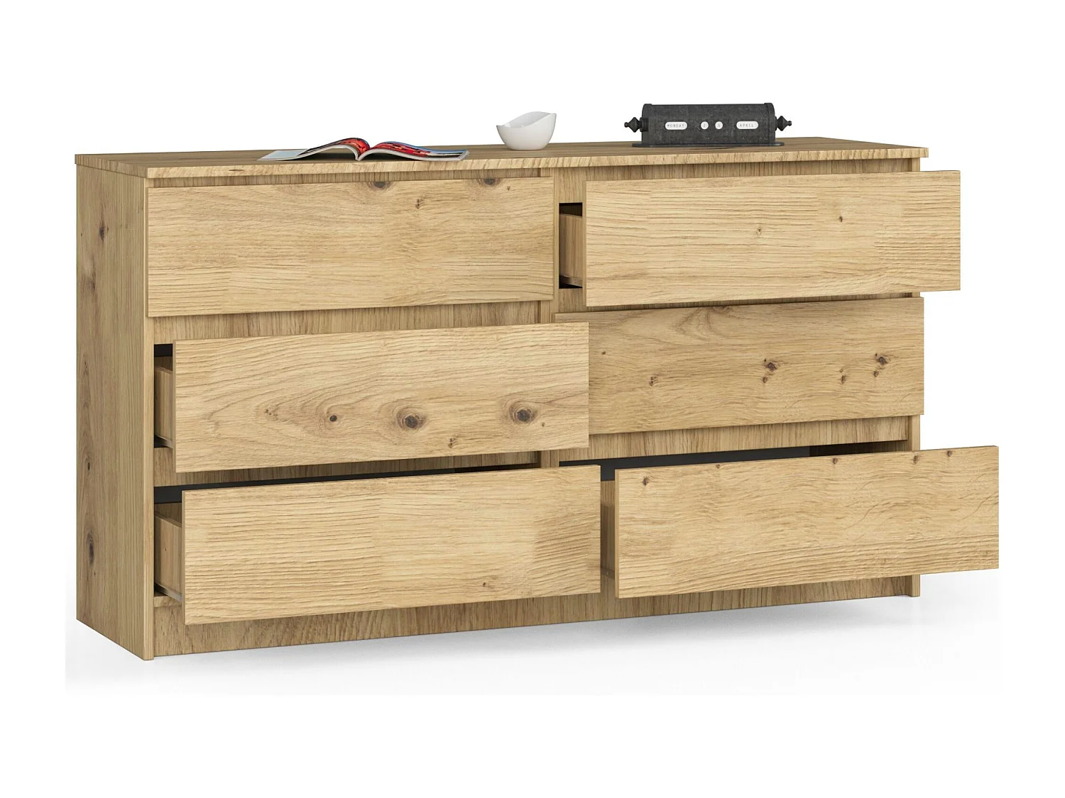 Kommode AKORD K140 Eiche Artisan 138 cm 6 Schubladen B138 x H77 x T40 cm