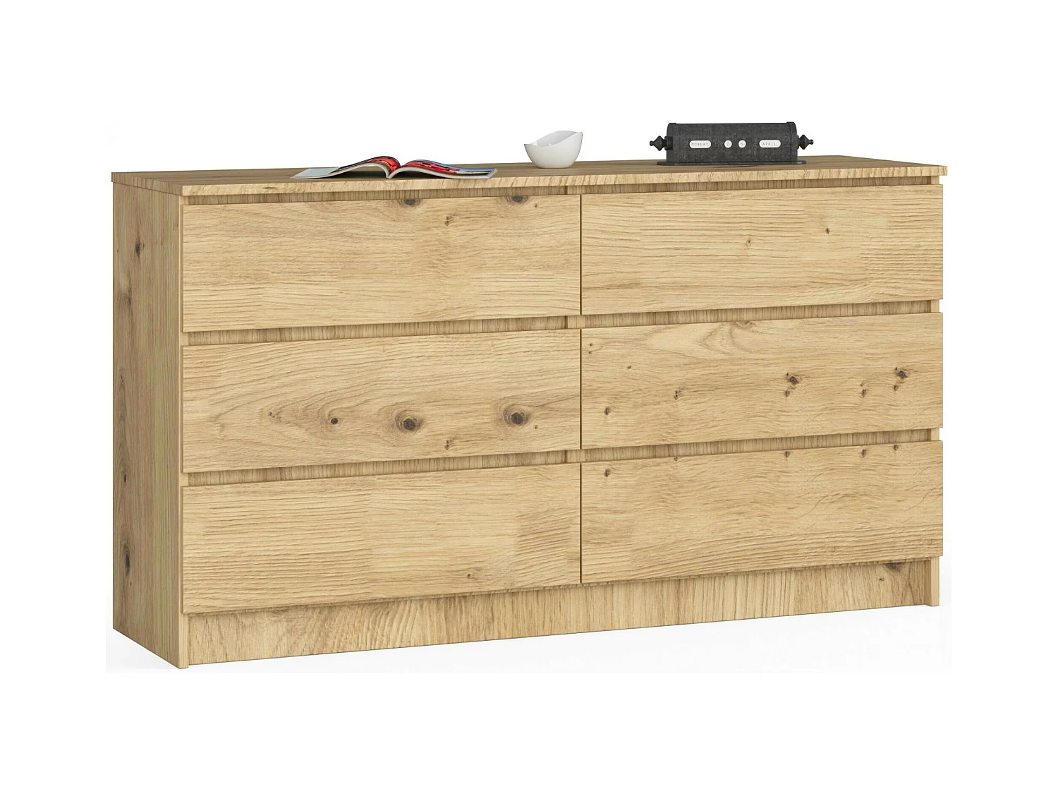 Commode AKORD K140 Chêne Artisan 138 cm 6 tiroirs façade Chêne Artisan 138x40x77 cm