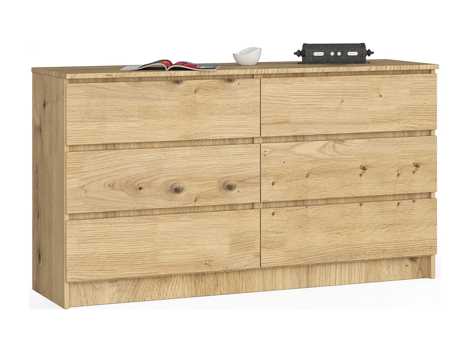 Commode AKORD K140 Chêne Artisan 138 cm 6 tiroirs façade Chêne Artisan 138x40x77 cm