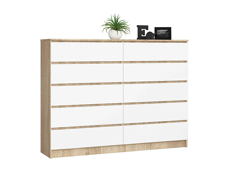 Cassettiera AKORD K160 Sonoma Quercia 160 cm 10 cassetti inserto frontale Bianco 160x40x121 cm