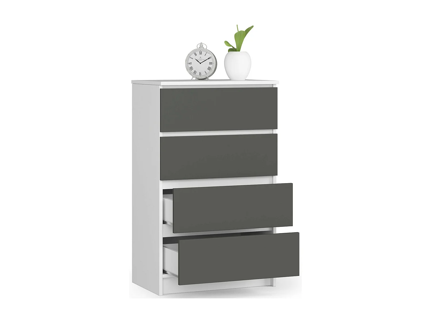 Moderne Woonkamer Dressoir K 60 cm - Wit en Grafietgrijs, 4 Lades, Zelfmontage