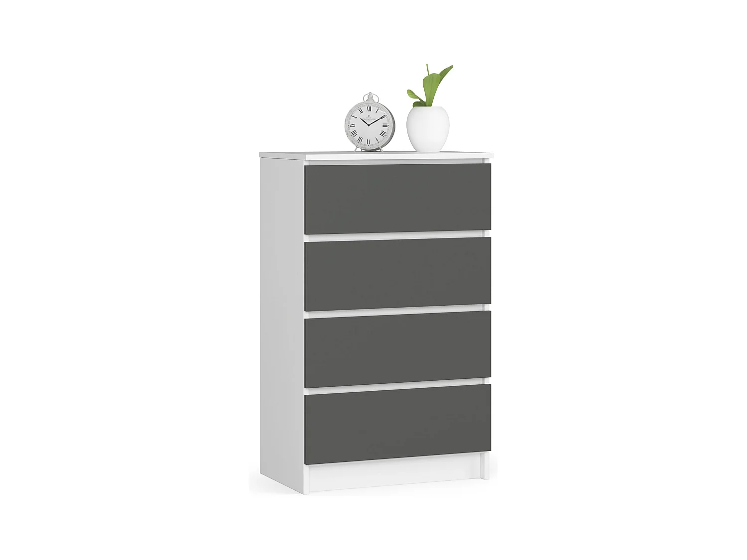 Commode AKORD K60 Blanche 60 cm 4 tiroirs façade Gris Graphite 60x40x99 cm