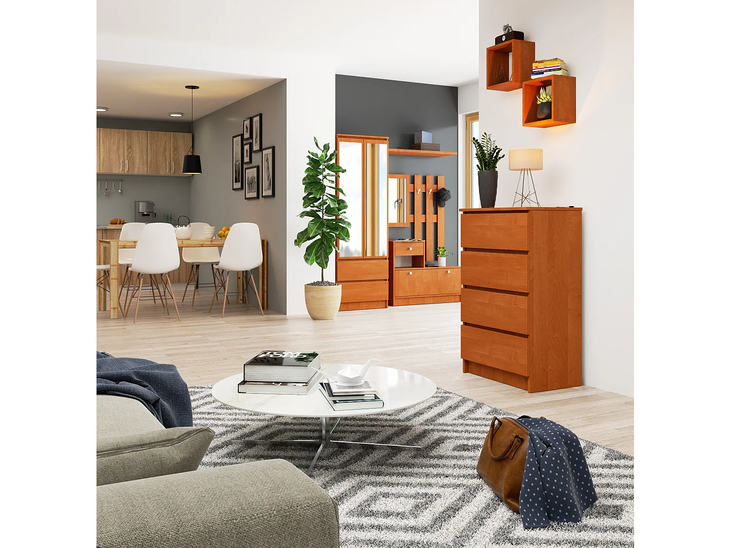 Commode AKORD K60 Aulne 60 cm 4 tiroirs façade Aulne 60x40x99 cm