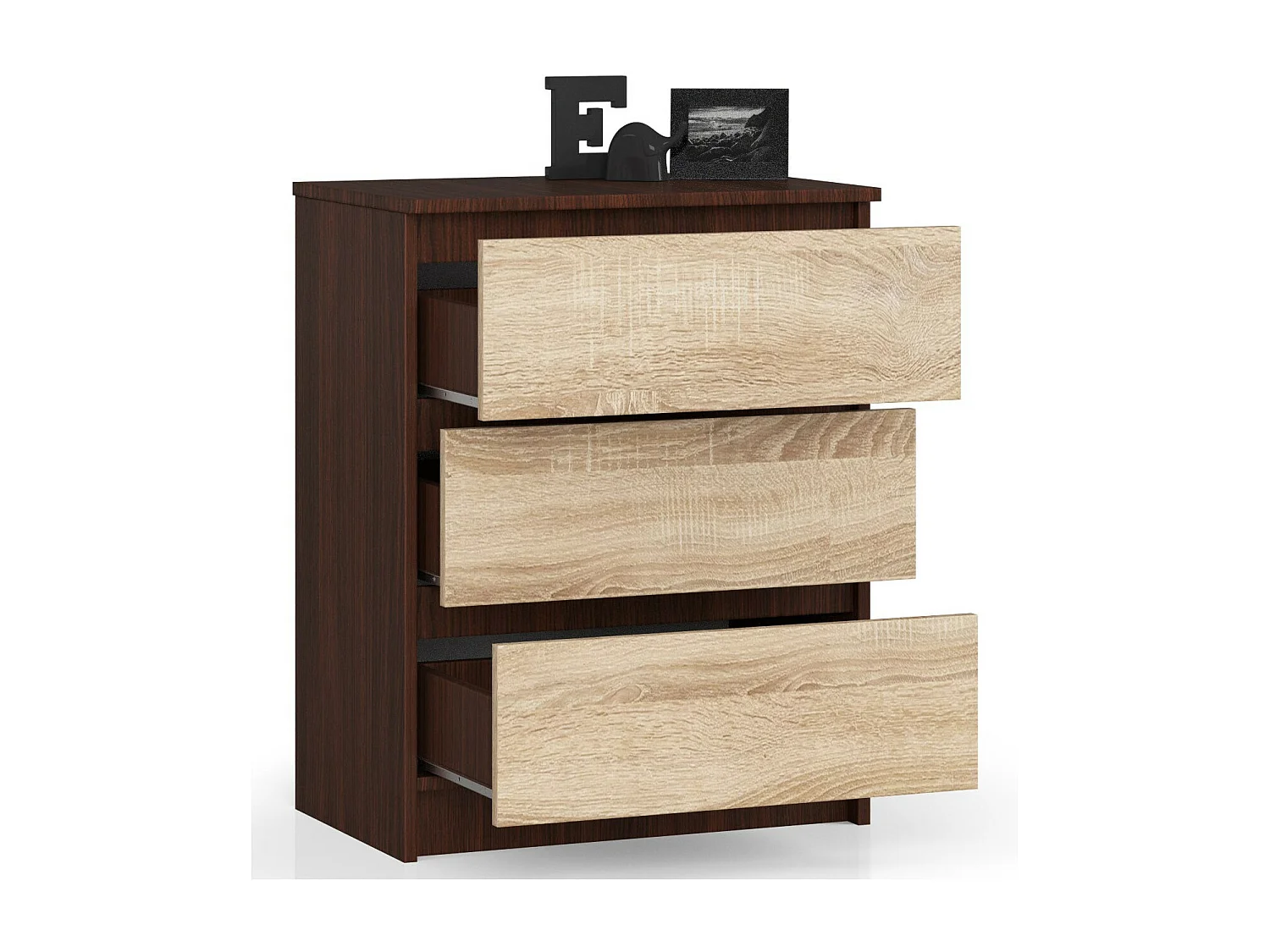 Commode AKORD K60 Wengé 60 cm 3 tiroirs façade Chêne Sonoma 60x40x77 cm
