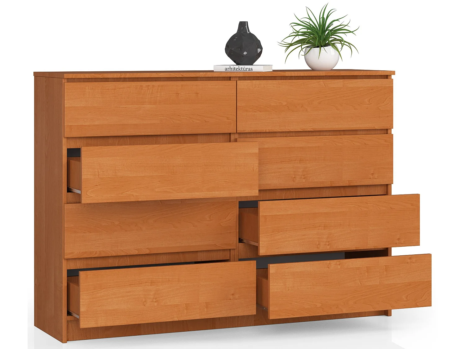 Kommode AKORD K140 Erle 138 cm 8 Schubladen B138 x H99 x T40 cm