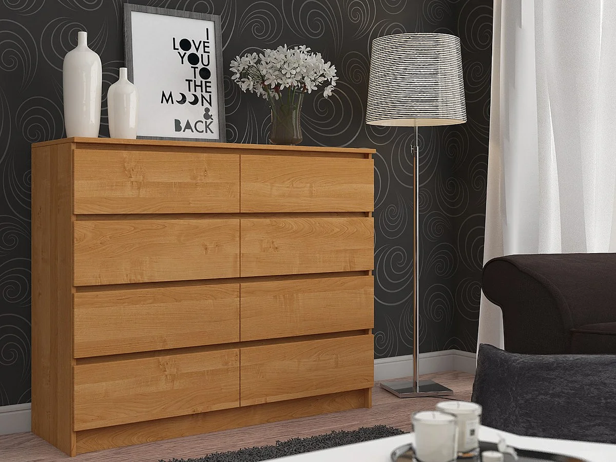 Commode AKORD K140 Aulne 138 cm 8 tiroirs façade Aulne 138x40x99 cm