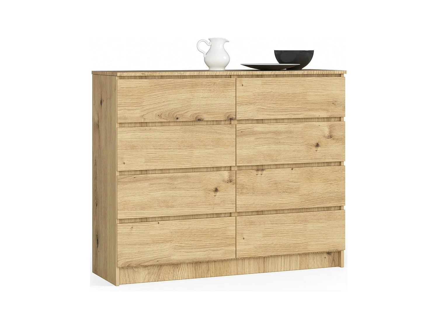 Commode AKORD K120 Chêne Artisan 120 cm 8 tiroirs façade Chêne Artisan 120x40x99 cm