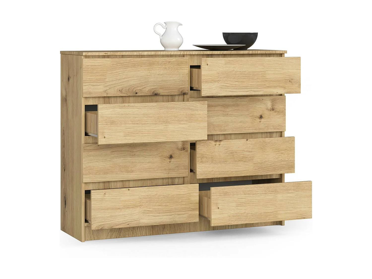 Commode AKORD K120 Chêne Artisan 120 cm 8 tiroirs façade Chêne Artisan 120x40x99 cm