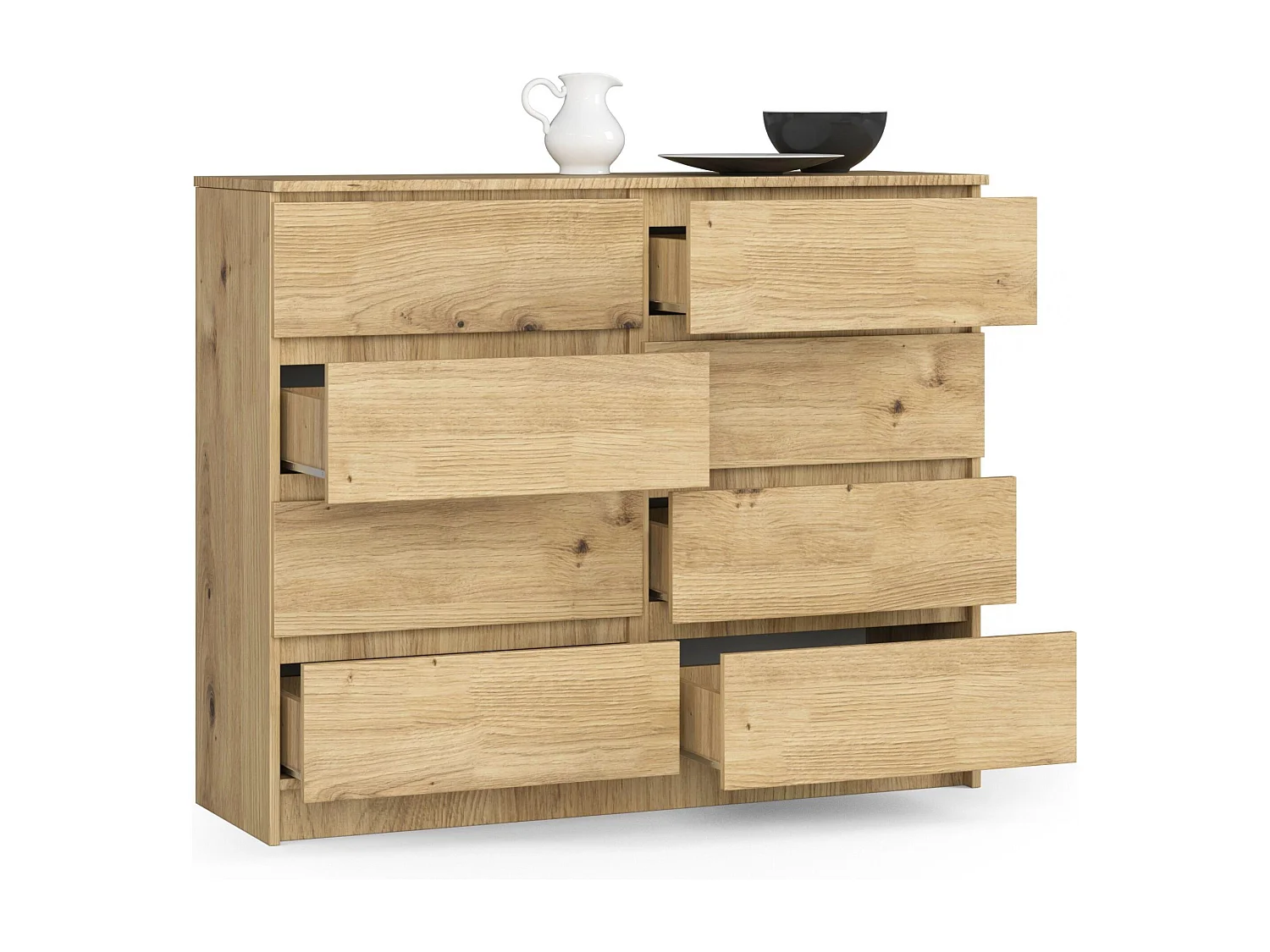 Commode AKORD K120 Chêne Artisan 120 cm 8 tiroirs façade Chêne Artisan 120x40x99 cm