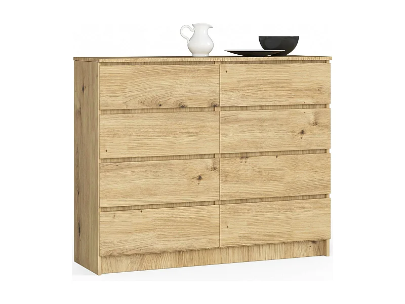 Commode AKORD K120 Chêne Artisan 120 cm 8 tiroirs façade Chêne Artisan 120x40x99 cm