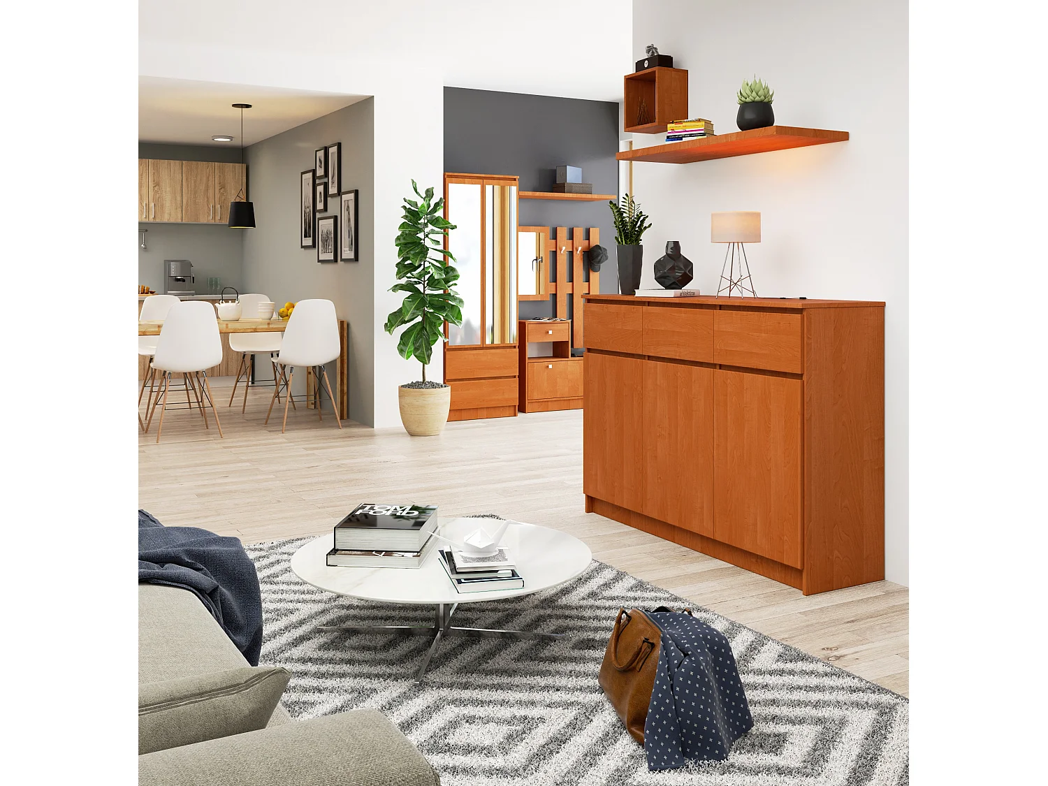 Cassettiera AKORD K140 Ontano 138 cm 3 ante 3 cassetti 138x40x99 cm