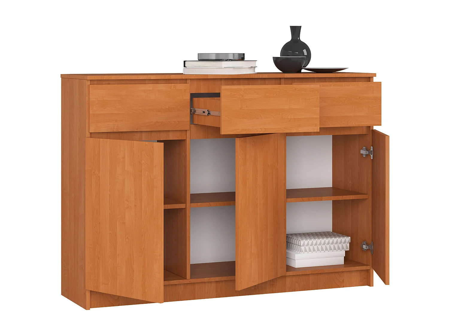 Commode AKORD K140 Aulne 138 cm 3 portes 3 tiroirs façade Aulne 6 étagères 138x40x99 cm