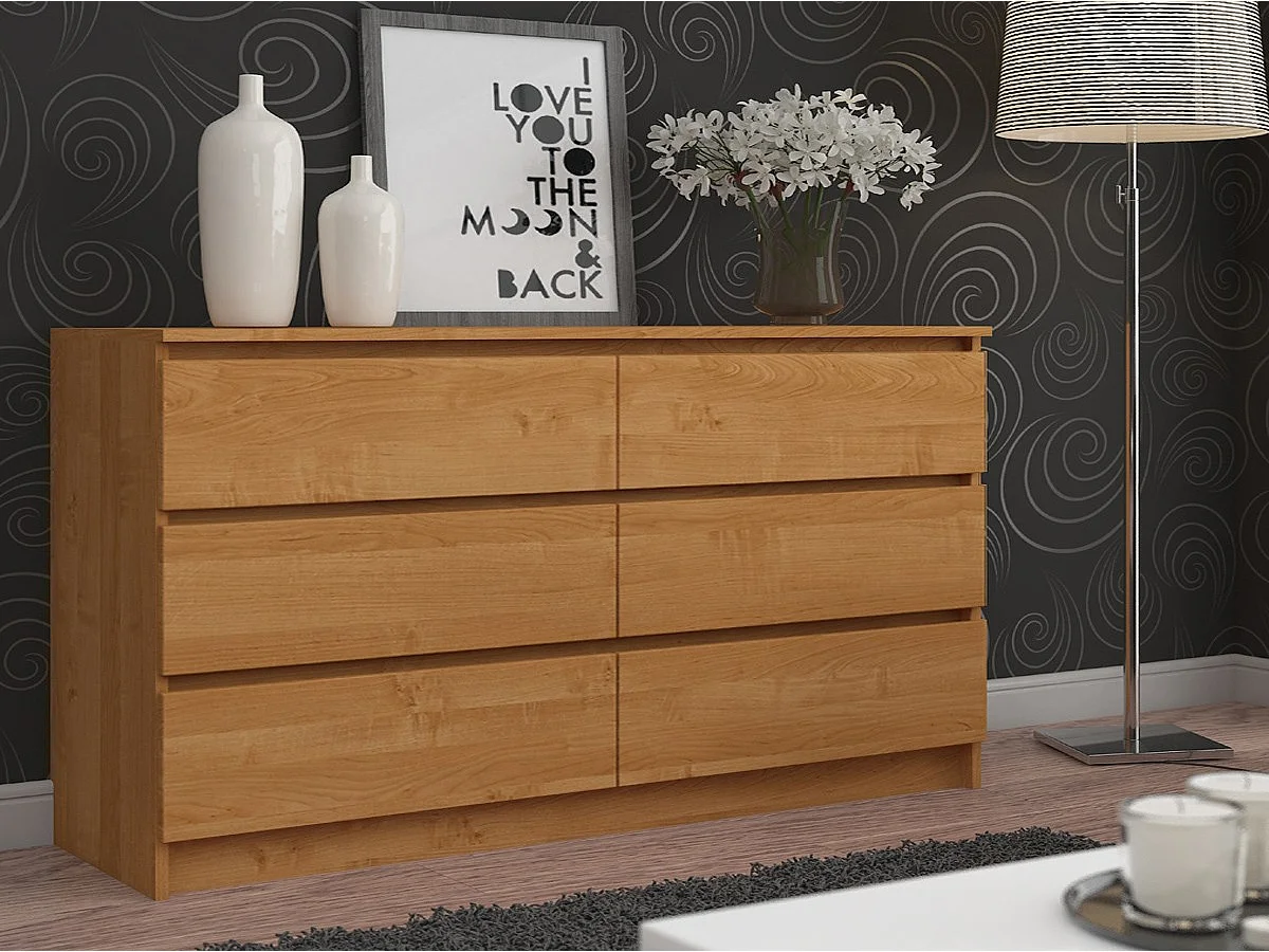 Kommode AKORD K160 Erle 160 cm 6 Schubladen B160 x H77 x T40 cm