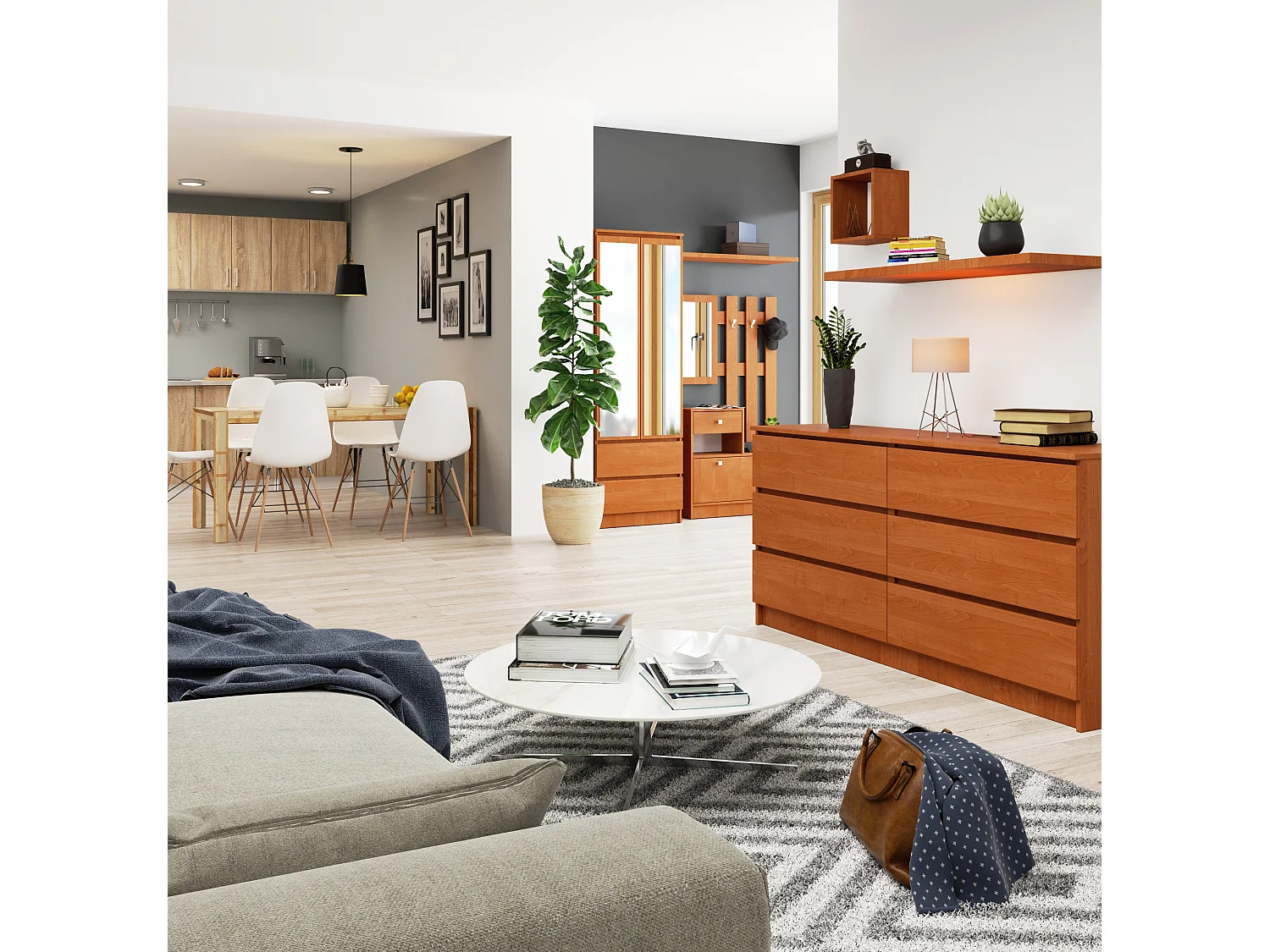 Kommode AKORD K160 Erle 160 cm 6 Schubladen B160 x H77 x T40 cm