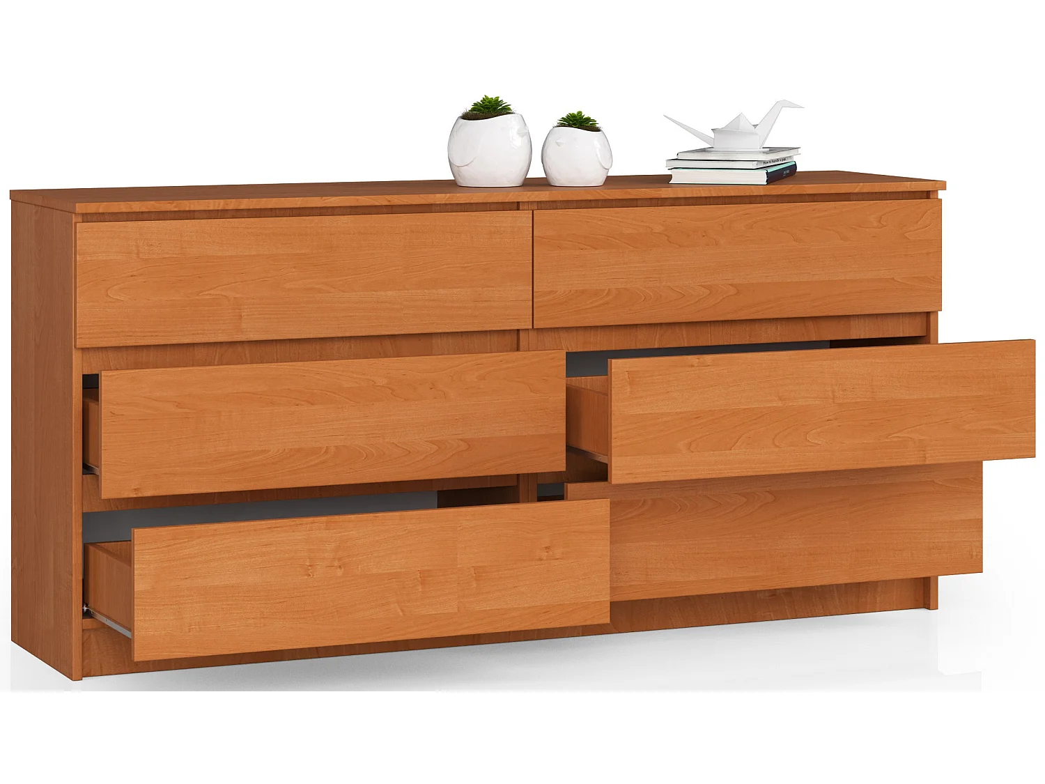 Grande Commode pour le salon AKORD K160 Aulne 160 cm 6 tiroirs façade Aulne 160x40x77 cm