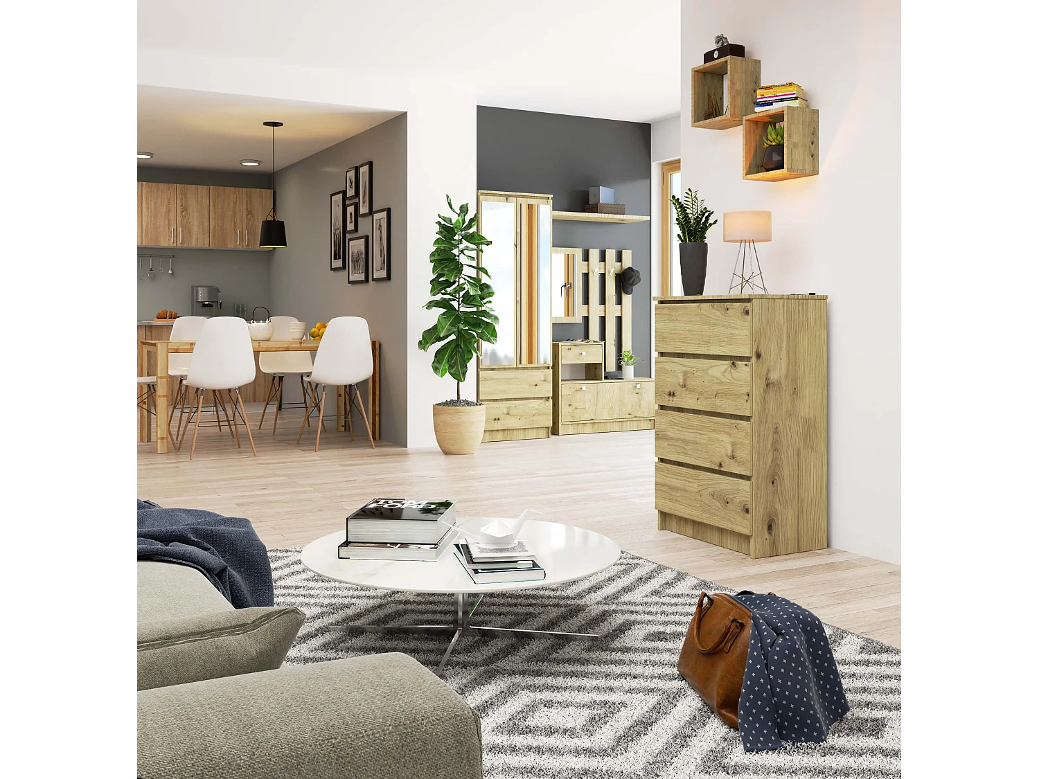 Artisan Eiken 4-Lade Standing Dressoir K60 - Elegant & Modern Design