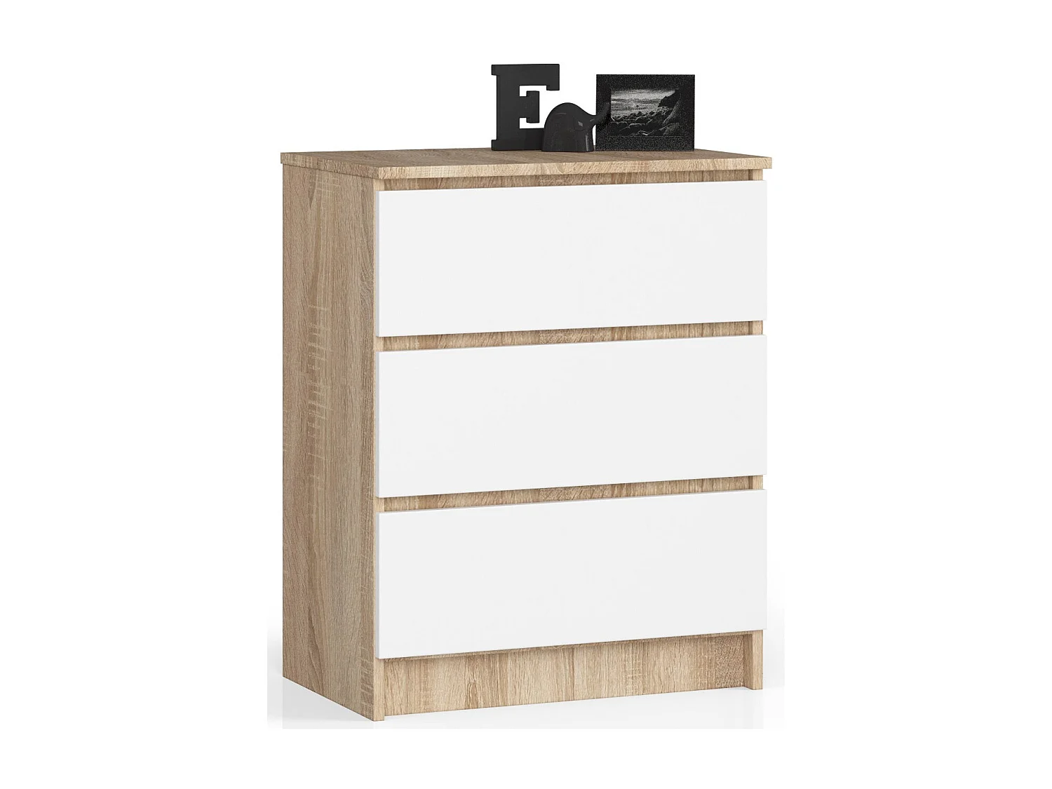 Cassettiera AKORD K60 Cassettiera Sonoma Quercia 60 cm 3 cassetti inserto frontale Bianco 60x40x77 cm