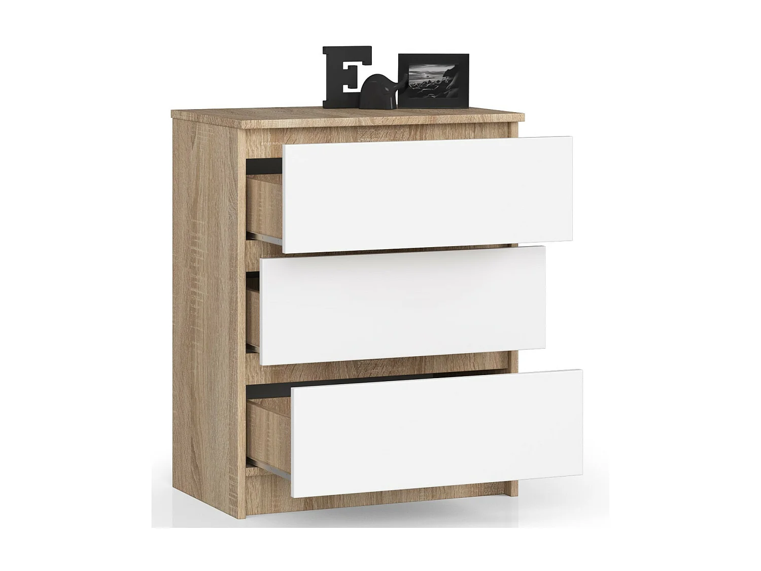 Cassettiera AKORD K60 Cassettiera Sonoma Quercia 60 cm 3 cassetti inserto frontale Bianco 60x40x77 cm
