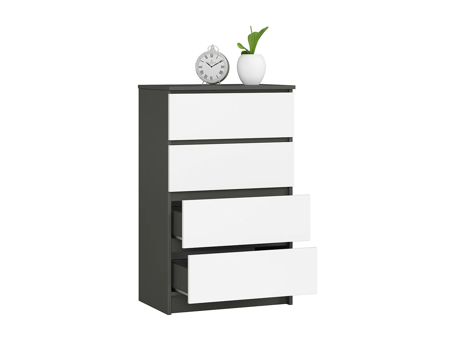Commode AKORD K60 Gris Graphite 60 cm 4 tiroirs façade Blanche 60x40x99 cm