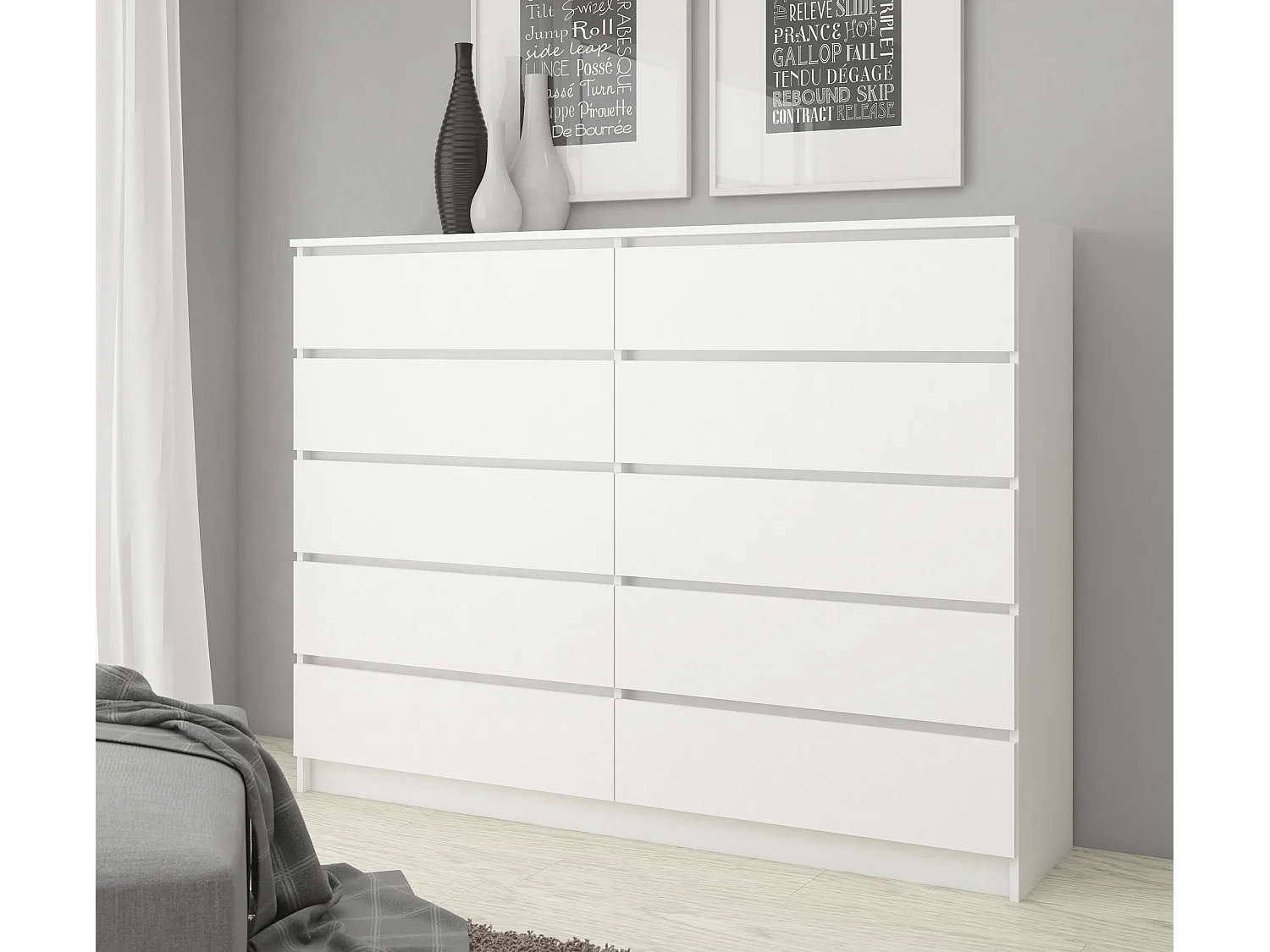 Cassettiera AKORD K160 Bianca 160 cm 10 cassetti 160x40x121 cm