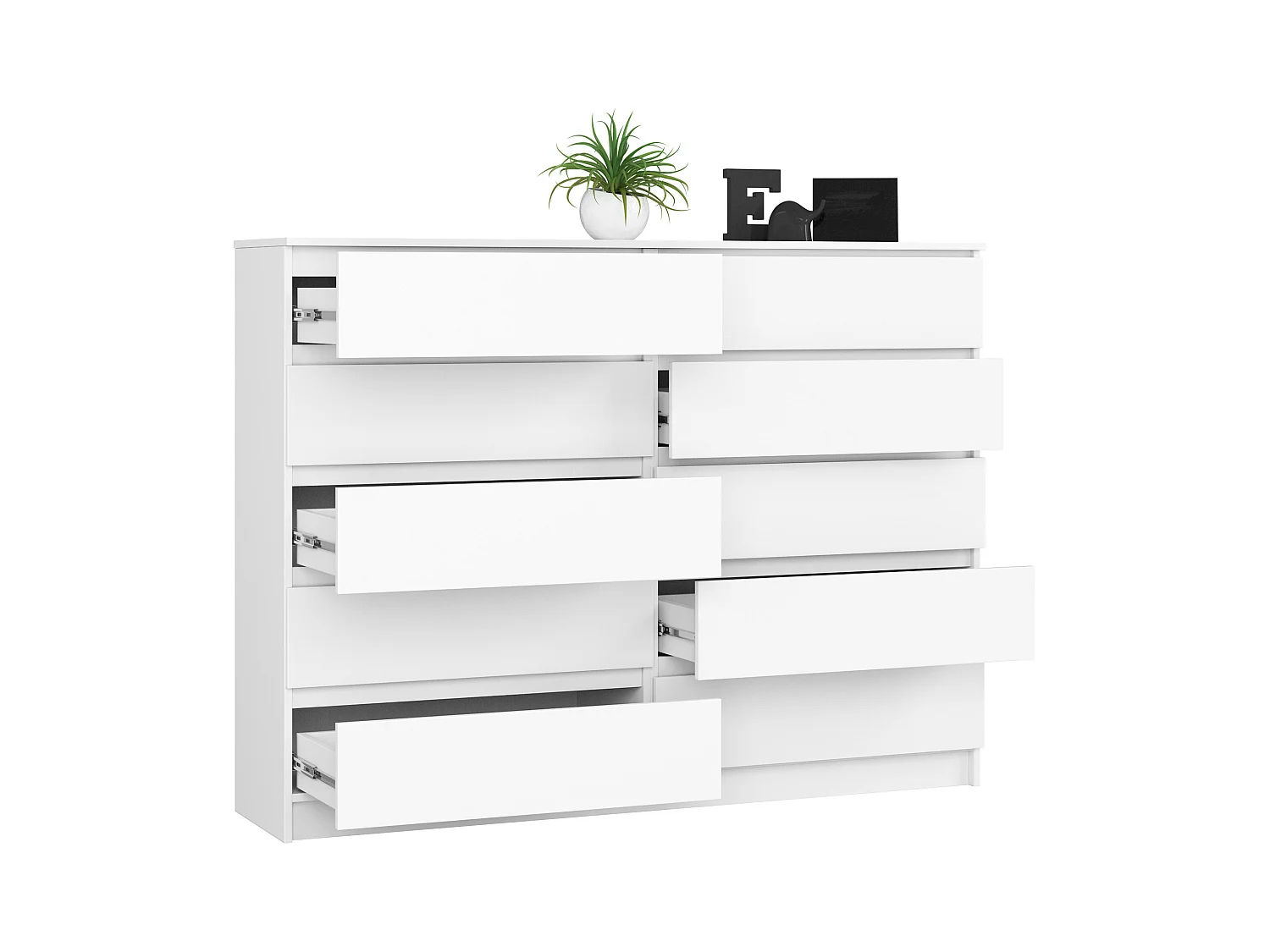 Grande Commode pour le salon AKORD K160 Blanche 160 cm 10 tiroirs façade Blanche 160x40x121 cm