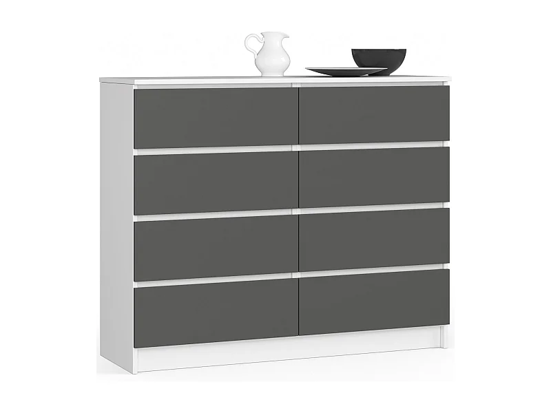 Kommode AKORD K120 Weiß 120 cm 8 Schubladen Front Graphitgrau B120 x H99 x T40 cm