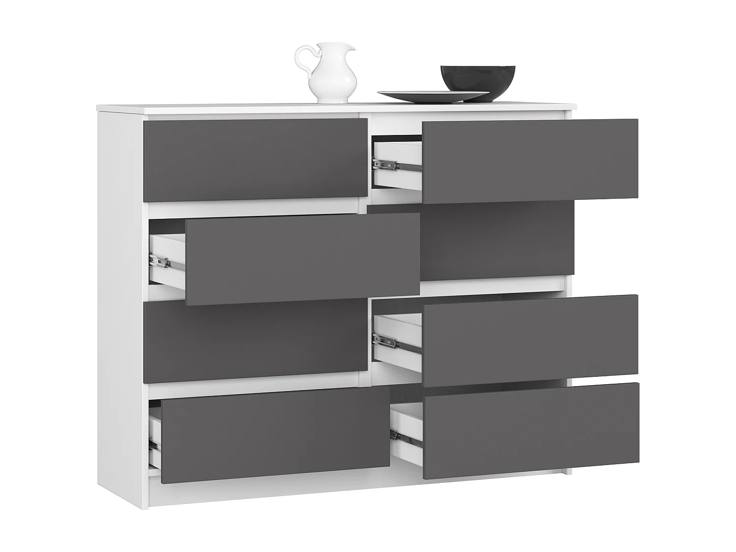 Kommode AKORD K120 Weiß 120 cm 8 Schubladen Front Graphitgrau B120 x H99 x T40 cm