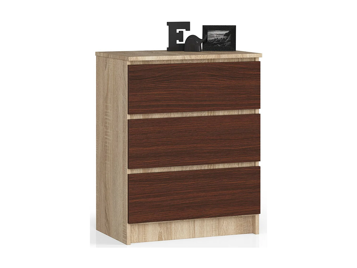 Sonoma Eiken en Wenge Ladekast K60 - 3 Lades - 60x77x40 cm - Zelfmontage - Mat Afwerking