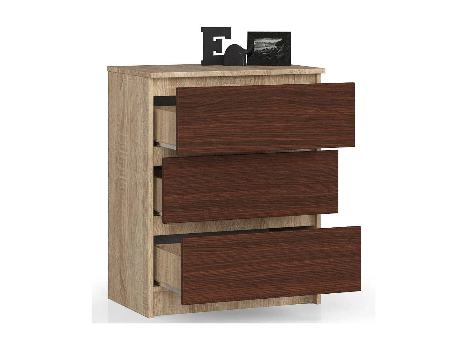 Sonoma Eiken en Wenge Ladekast K60 - 3 Lades - 60x77x40 cm - Zelfmontage - Mat Afwerking