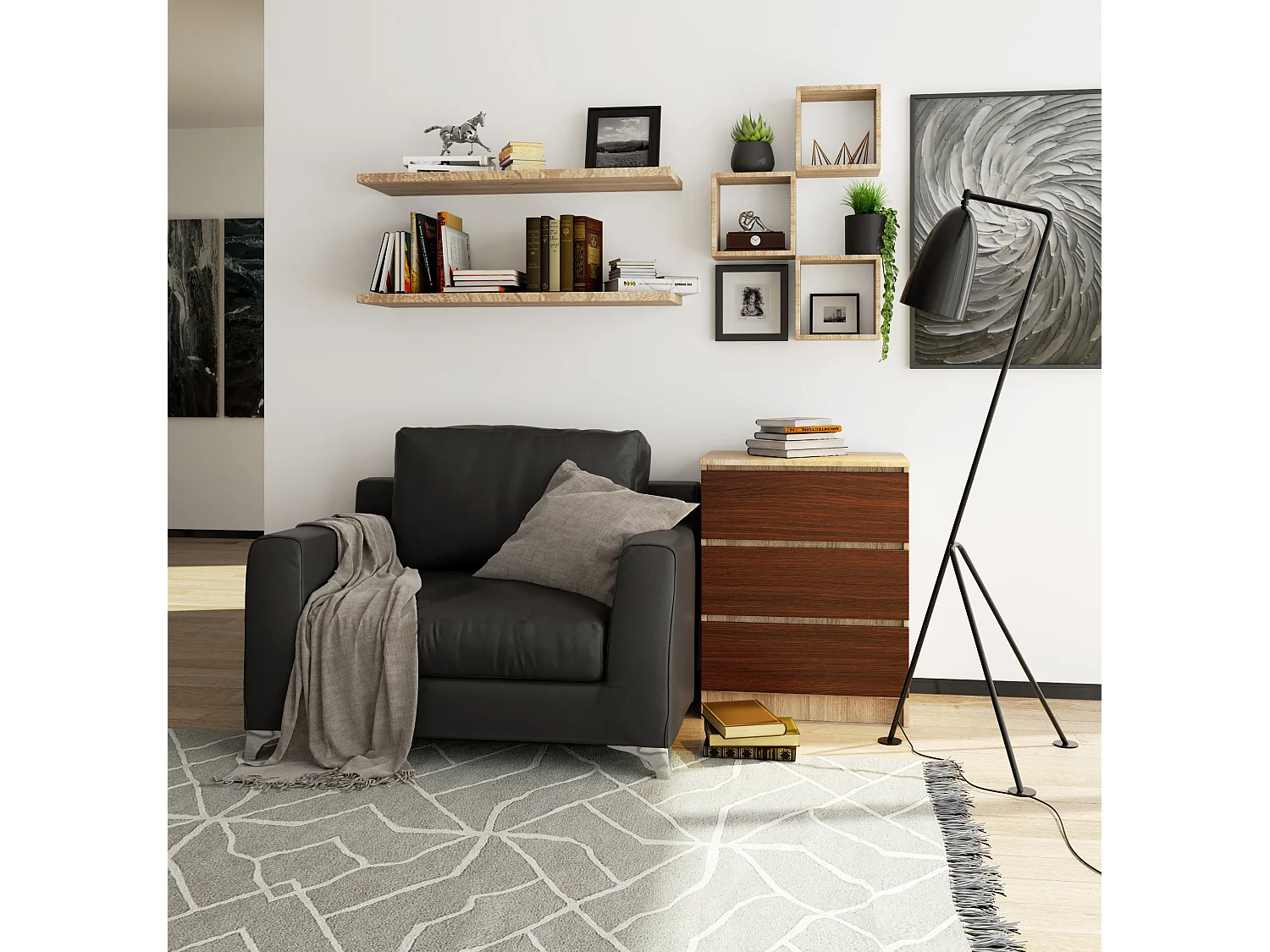 Sonoma Eiken en Wenge Ladekast K60 - 3 Lades - 60x77x40 cm - Zelfmontage - Mat Afwerking