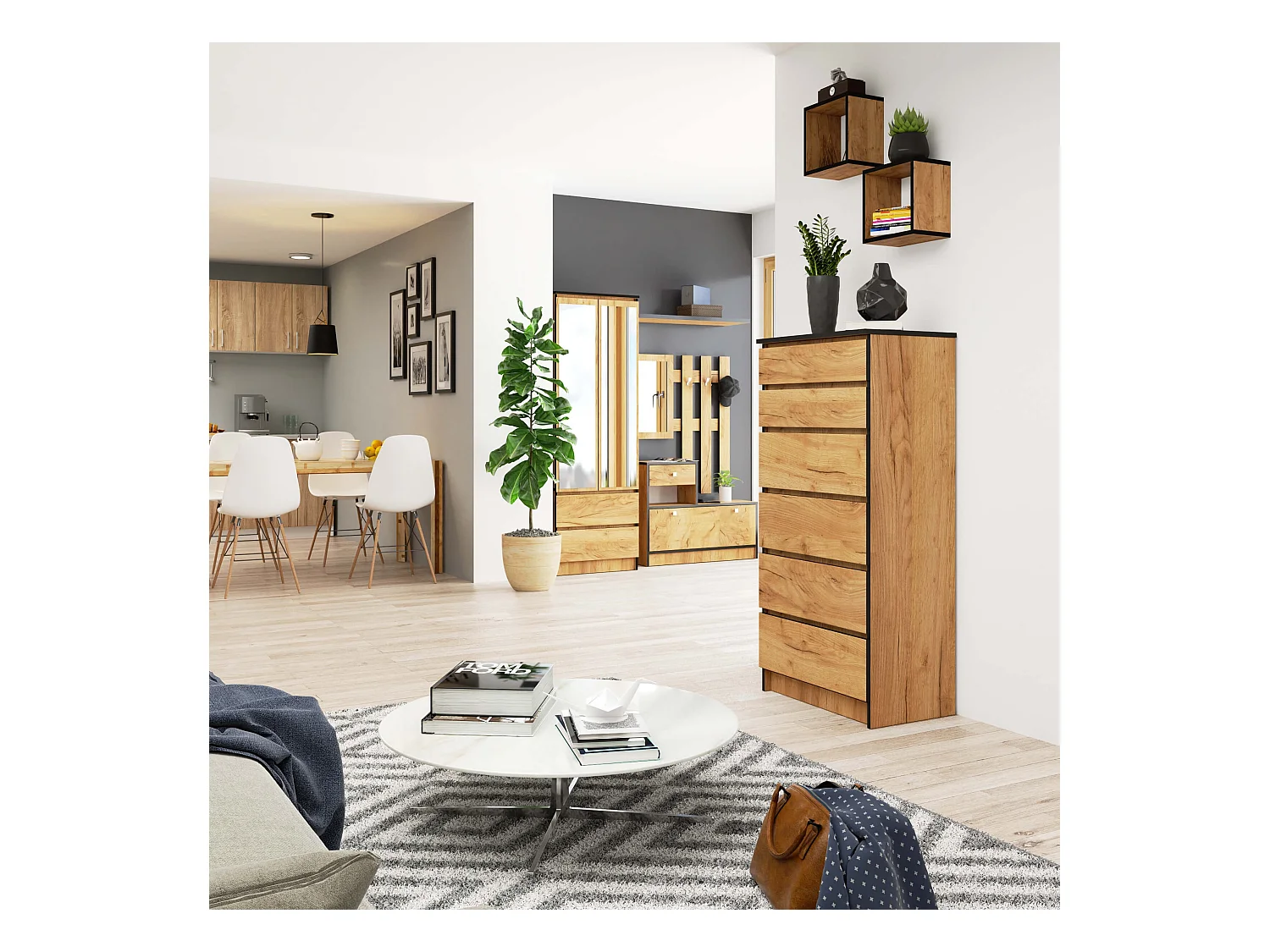 Staande Ladekast K60 met 6 Lades - Eiken Craft Afwerking