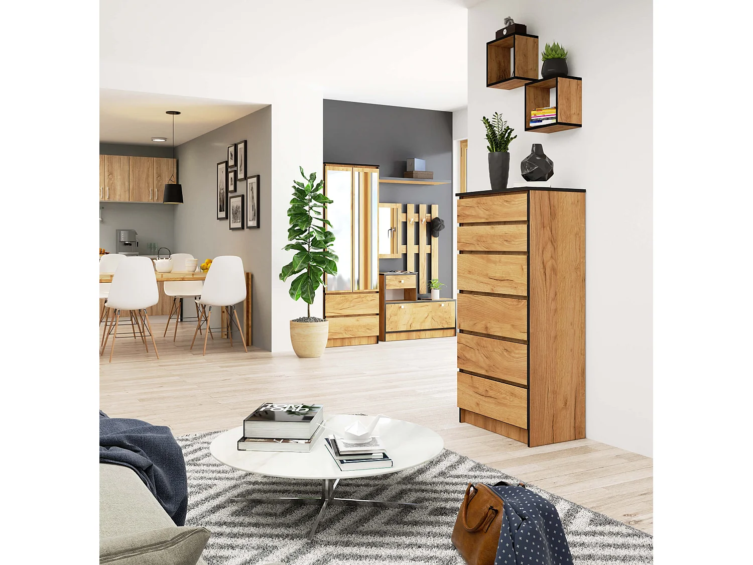 Staande Ladekast K60 met 6 Lades - Eiken Craft Afwerking