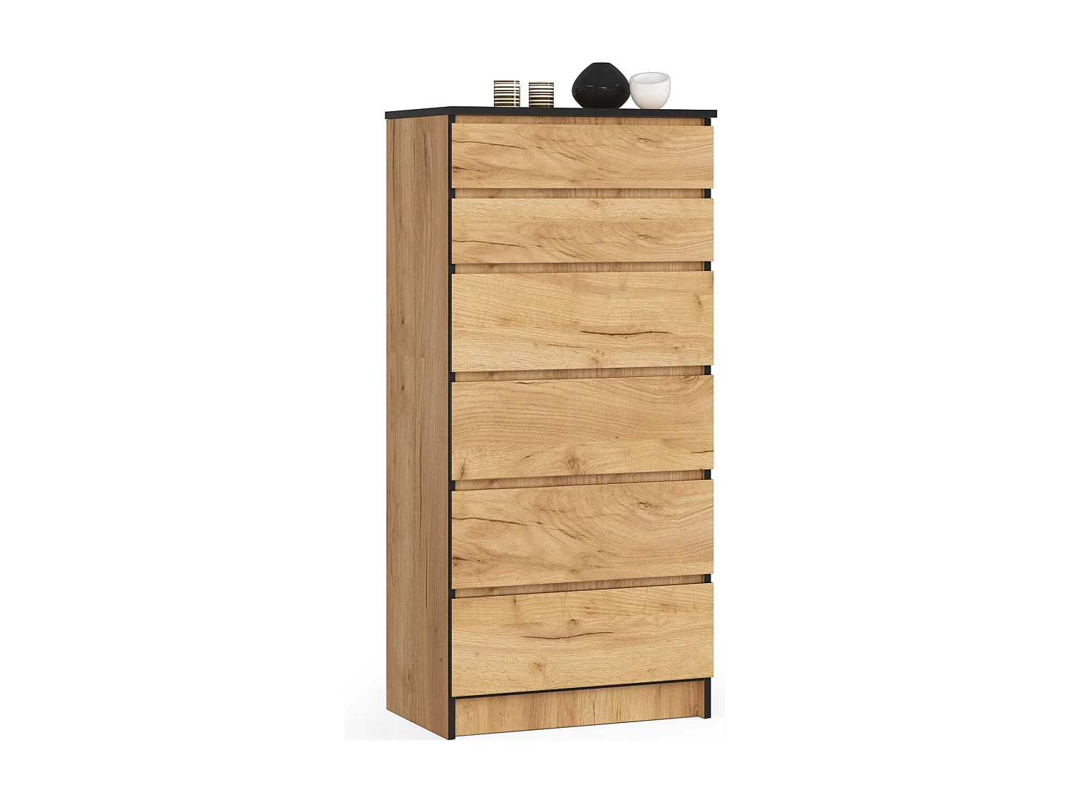 Commode AKORD K60 Chêne Craft 60 cm 6 tiroirs façade Chêne Craft 60x40x130 cm