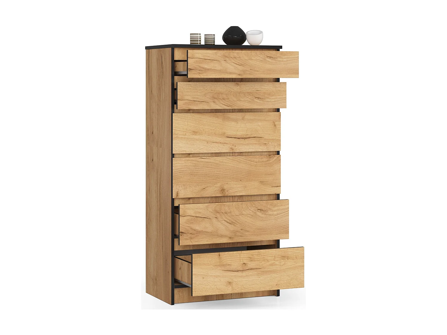 Commode AKORD K60 Chêne Craft 60 cm 6 tiroirs façade Chêne Craft 60x40x130 cm