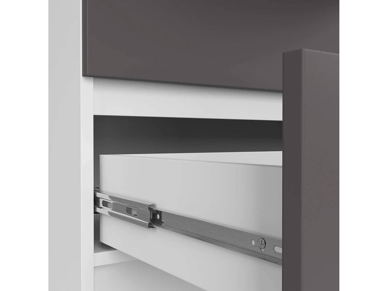 Grande Commode pour le salon AKORD K160 Blanche 160 cm 10 tiroirs façade Gris Graphite 160x40x121 cm