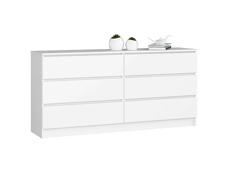 Kommode AKORD K160 Weiß 160 cm 6 Schubladen B160 x H77 x T40 cm