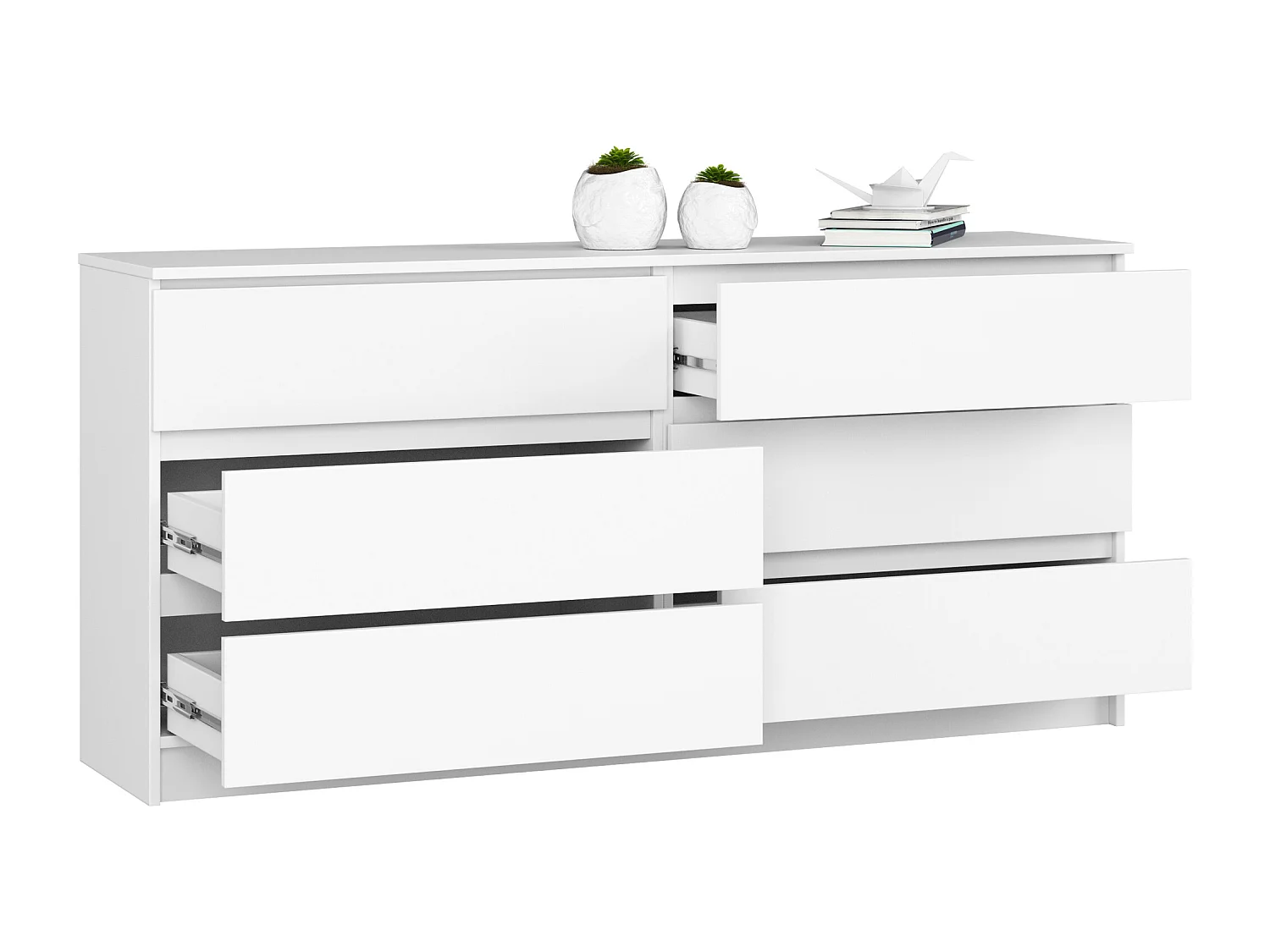 Witte Staande Kommode K160 met 6 Laden 160x77x40 cm - Mat Afwerking & ABS Randen