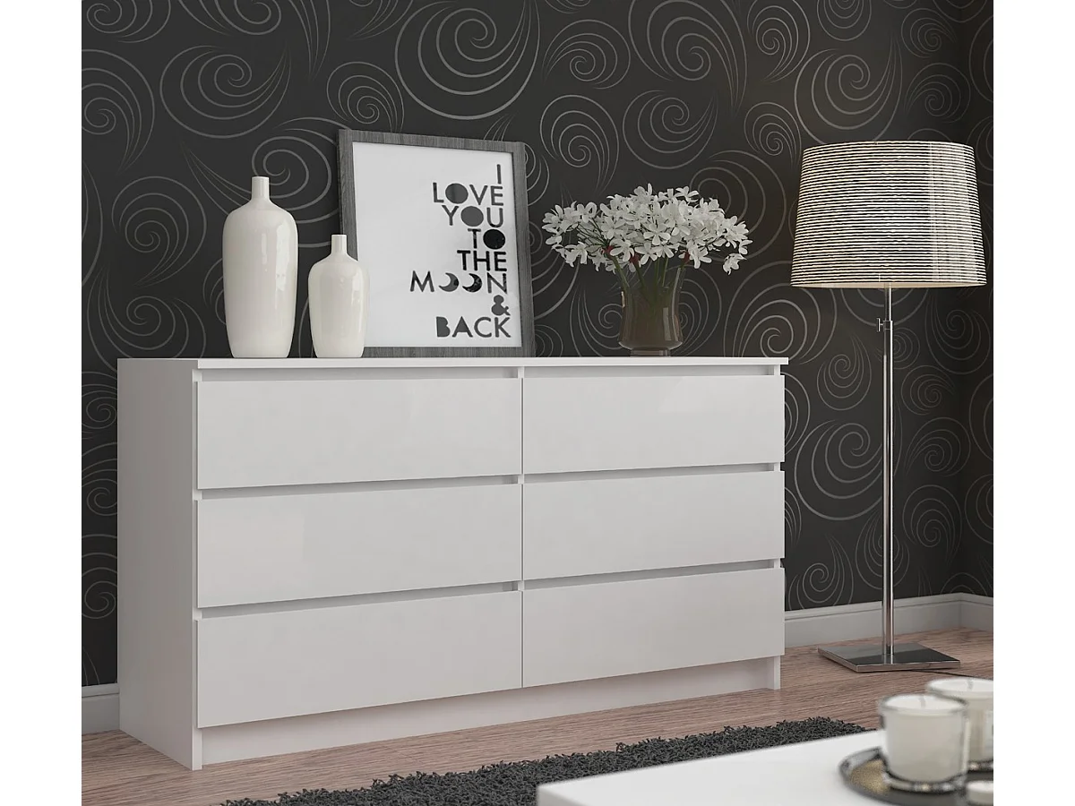 Witte Staande Kommode K160 met 6 Laden 160x77x40 cm - Mat Afwerking & ABS Randen