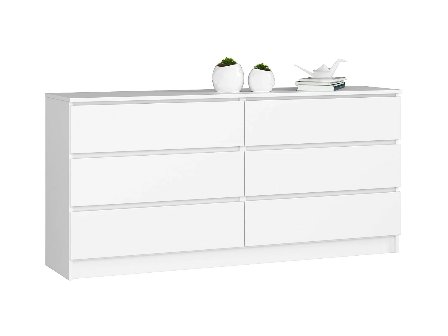 Grande Commode pour le salon AKORD K160 Blanche 160 cm 6 tiroirs façade Blanche 160x40x77 cm