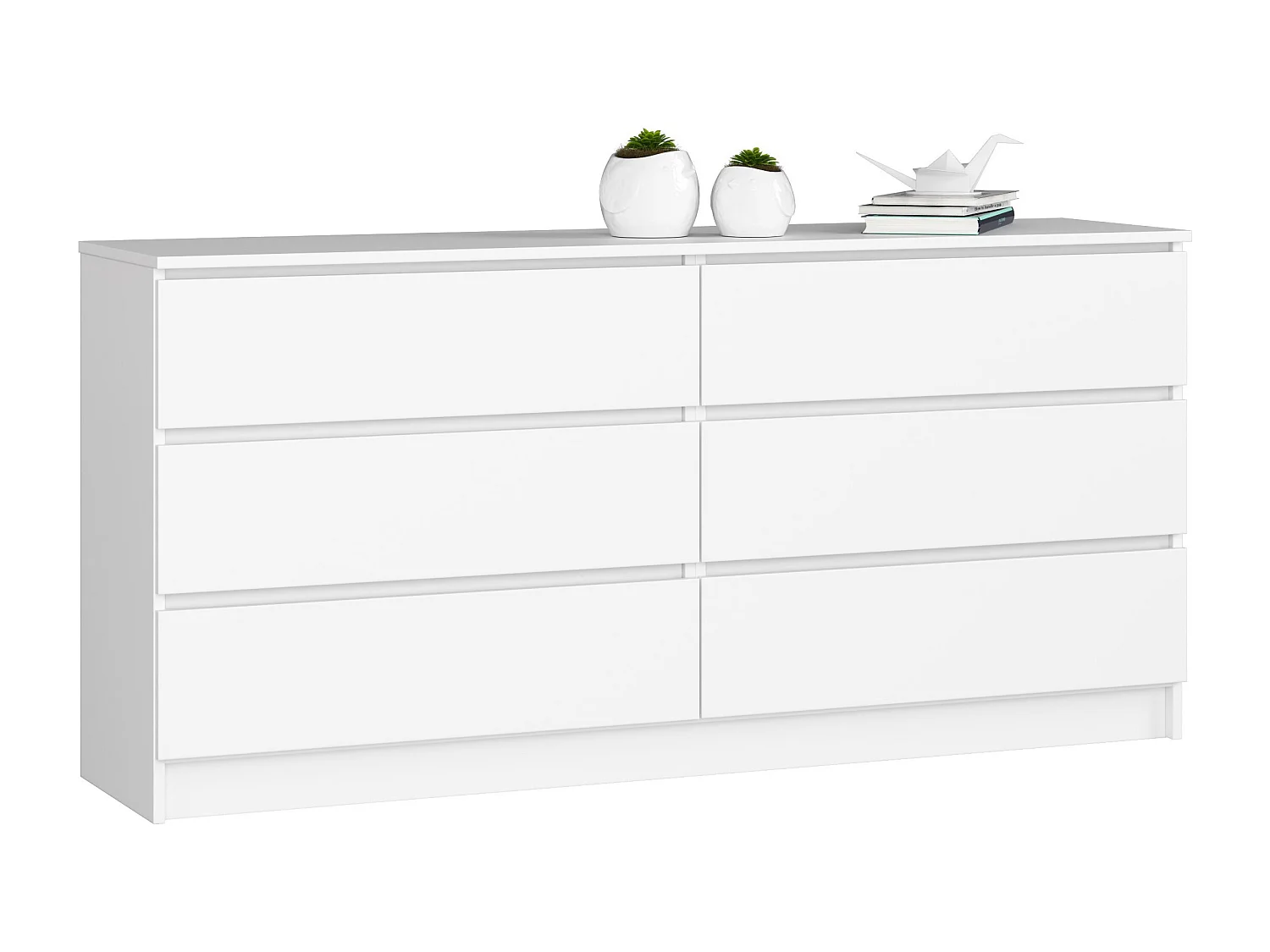 Grande Commode pour le salon AKORD K160 Blanche 160 cm 6 tiroirs façade Blanche 160x40x77 cm