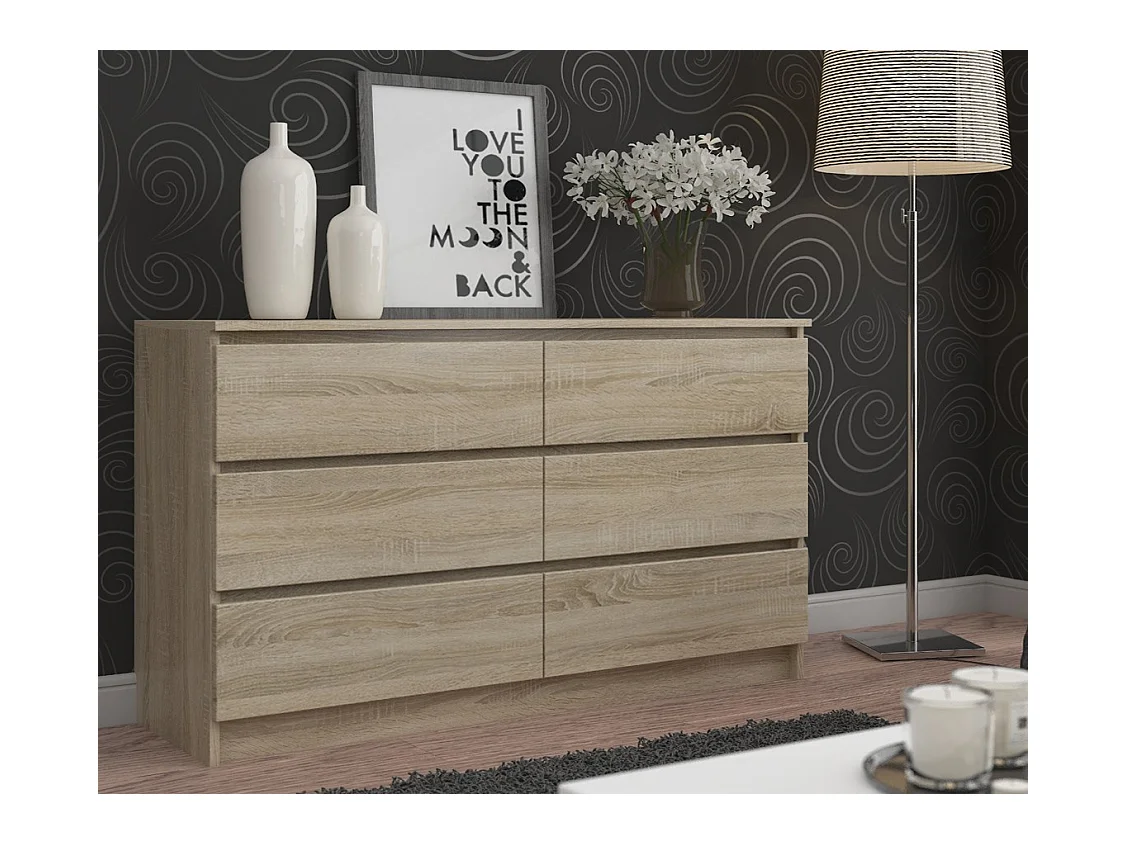 Kommode AKORD K160 Sonoma-Eiche 160 cm 6 Schubladen B160 x H77 x T40 cm
