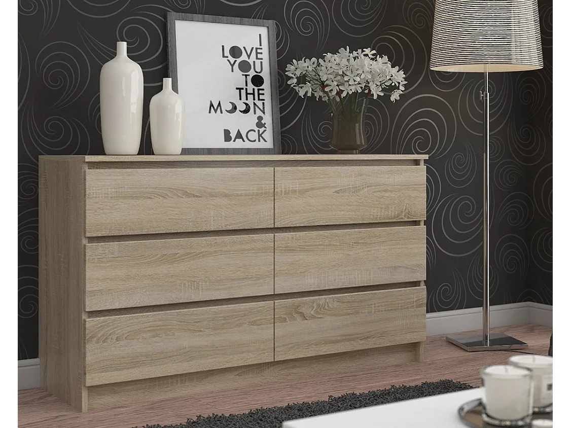Grande Commode pour le salon AKORD K160 Chêne Sonoma 160 cm 6 tiroirs façade Chêne Sonoma 160x40x77 cm