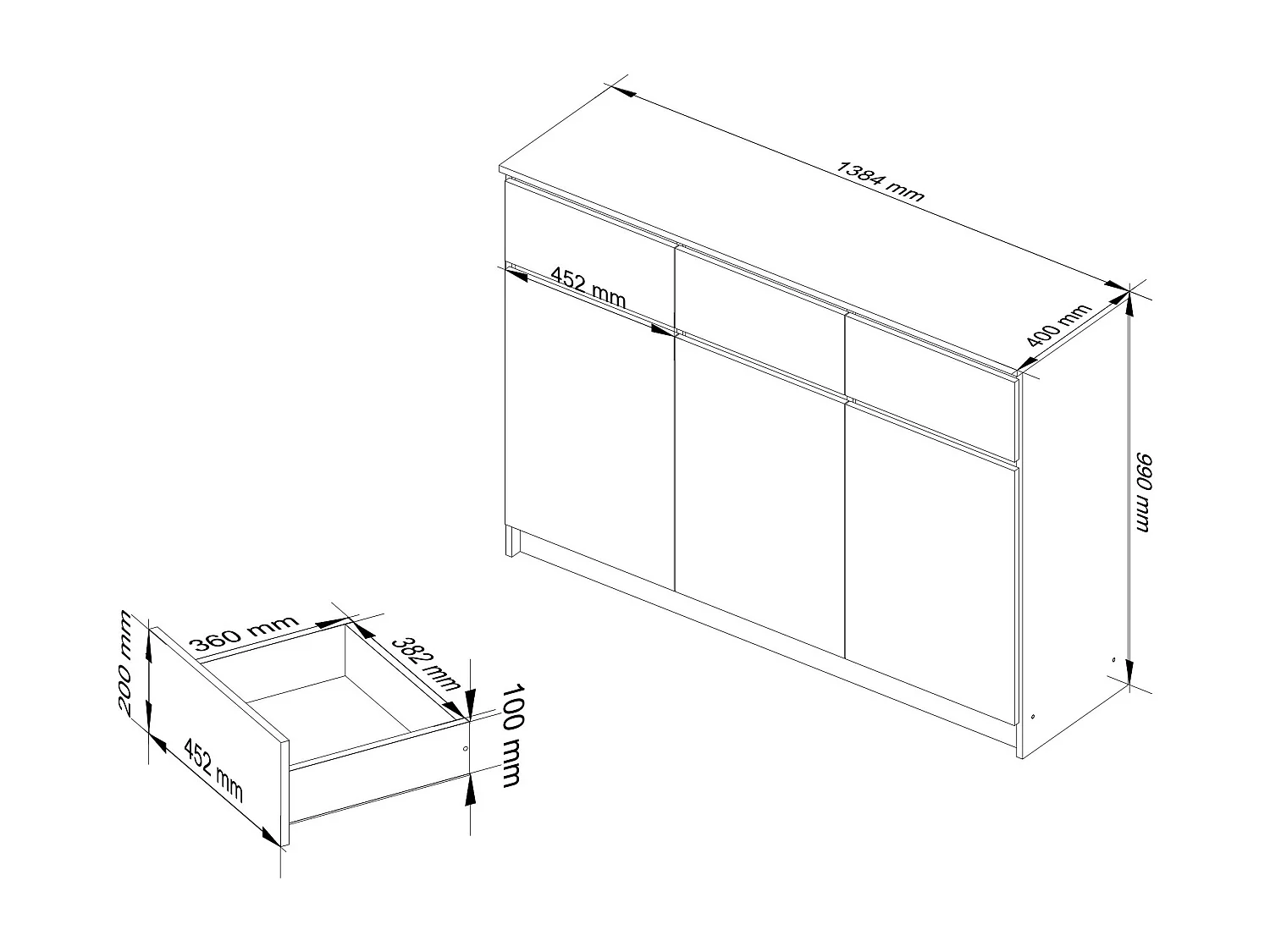 Ladekast K140 met 3 Lades en 3 Deuren / AKORD Furniture Factory / Sonoma Eik - Wit / 138 x 99 x 40 cm